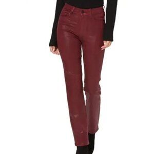 PAIGE Cindy High-Rise Luxe Coated Burgundy Ankle Slit Straight Leg Pants Size 30